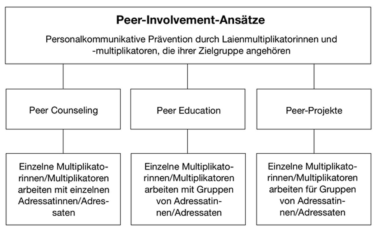Abb. 1: Systematik von Peer-Involvement-Ansätzen (aus: Backes/Schönbach et al 2001, 7)
